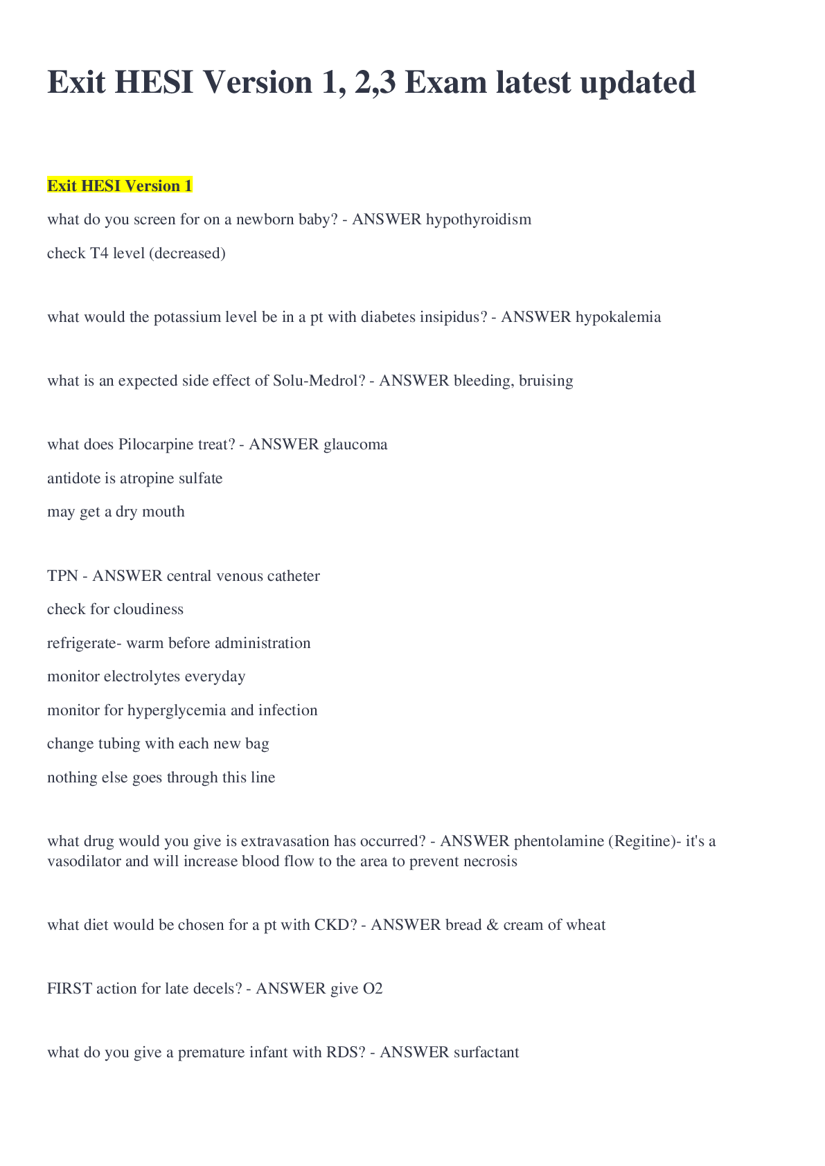 Preview image for Exit HESI Version 1, 2,3 Exam latest updated